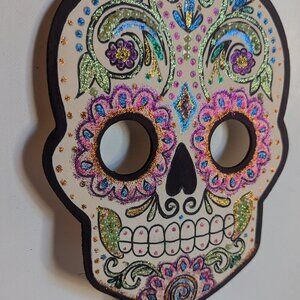 OOAK Sugar Skull Halloween Wood Mask Dia Muertos Artist Masquerade Costume DOTD